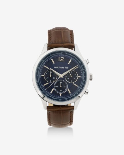 Men's Chronograph Watch in Stainless Steel & Brown Leather